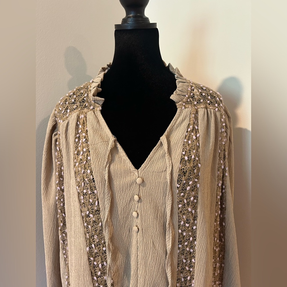 Romantic Beige Ruffled Blouse by Gigio - Picture 2 of 7